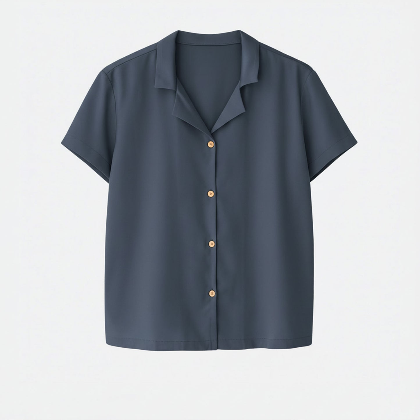Kurzarm Pyjama-Oberteil Damen aus Bambus Lyocell Dunkelblau