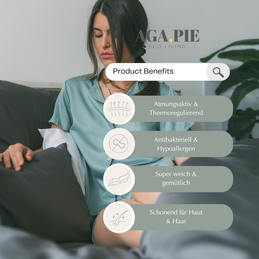 Kurzarm Pyjama-Oberteil Damen aus Bambus Lyocell Salbei