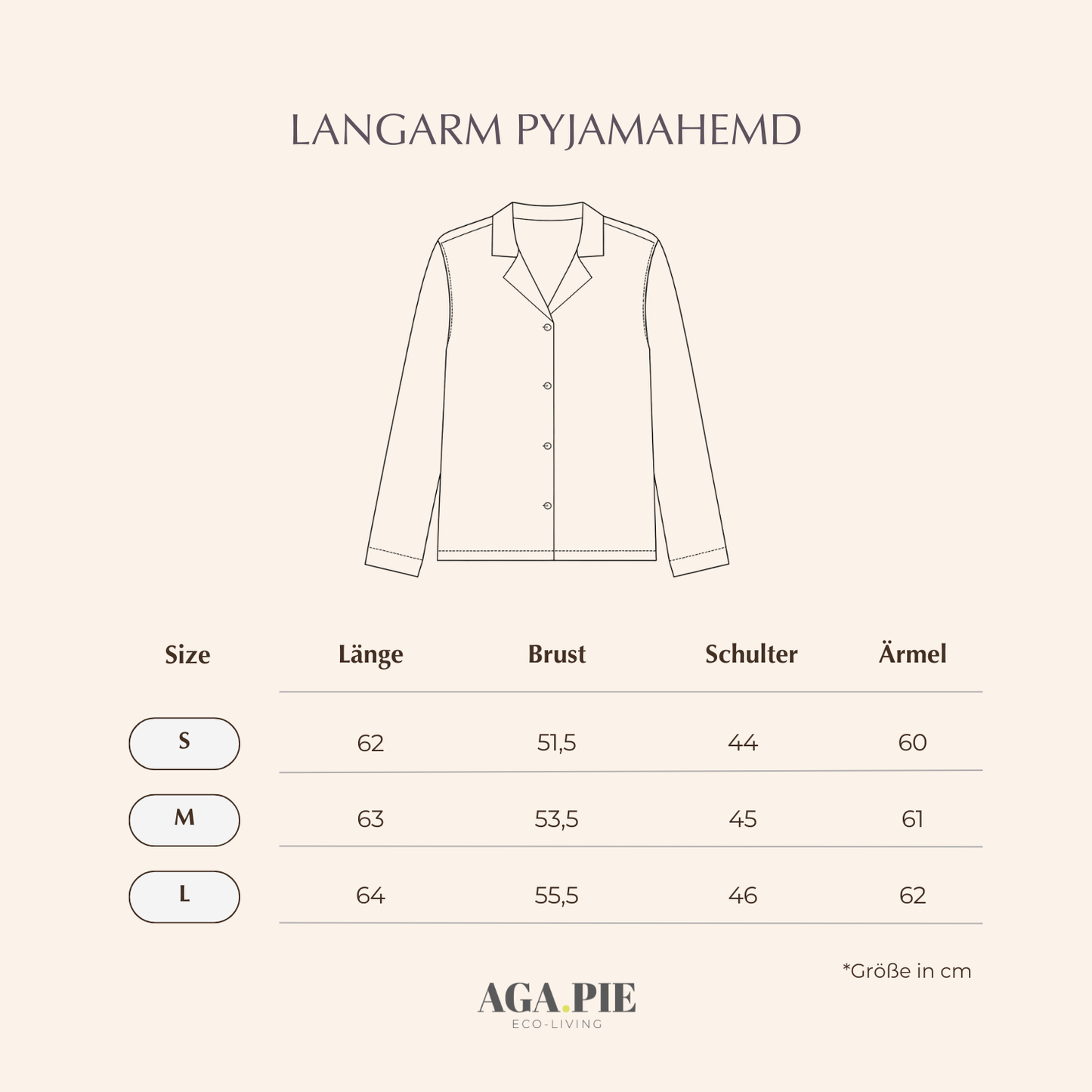 Langarm Pyjama-Oberteil Damen aus Bambus Lyocell Puder