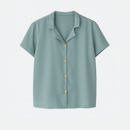 Kurzarm Pyjama-Oberteil Damen aus Bambus Lyocell Salbei