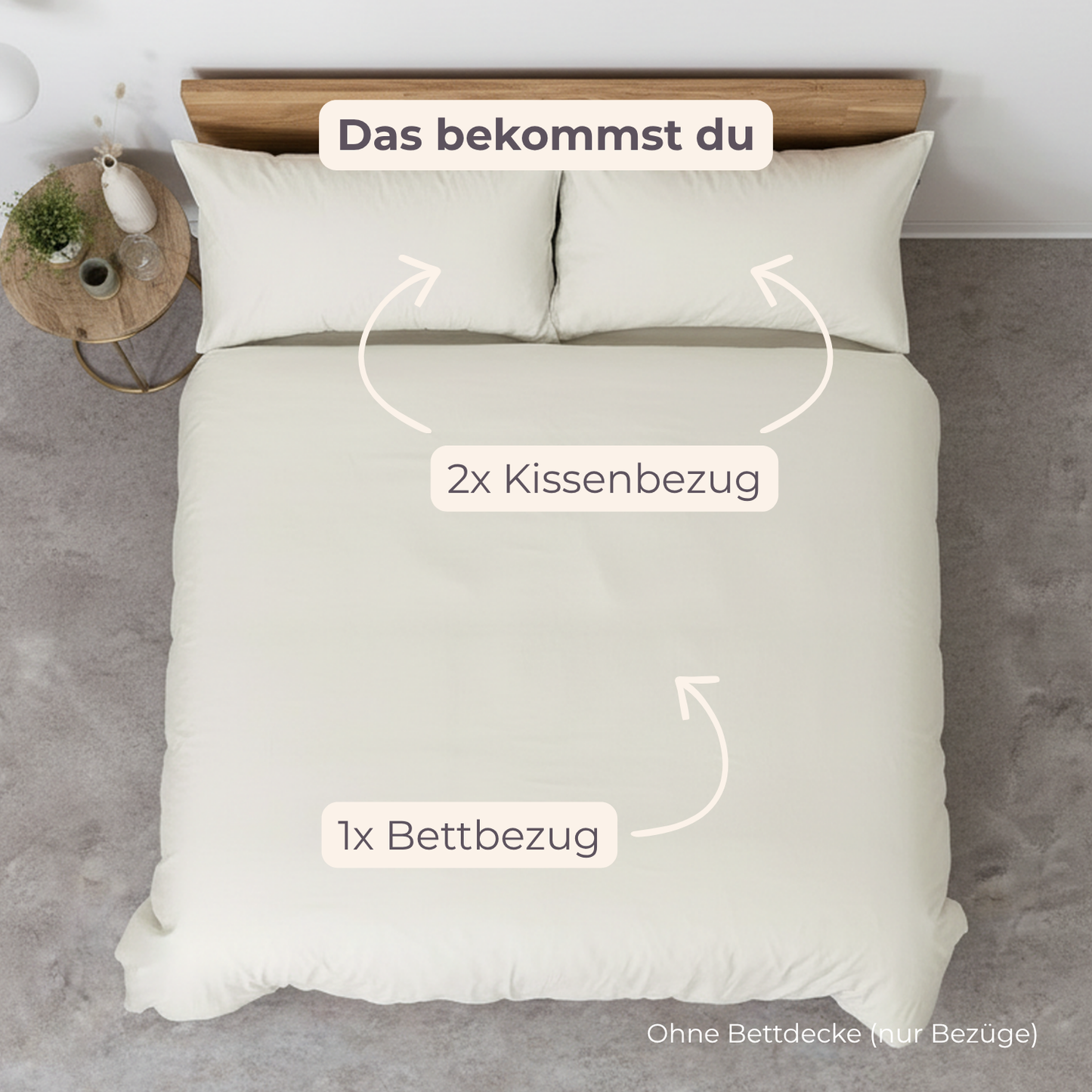 Bambus Lyocell Bettwäsche-Set Creme 240x220 / 80x40 (2 Stk)