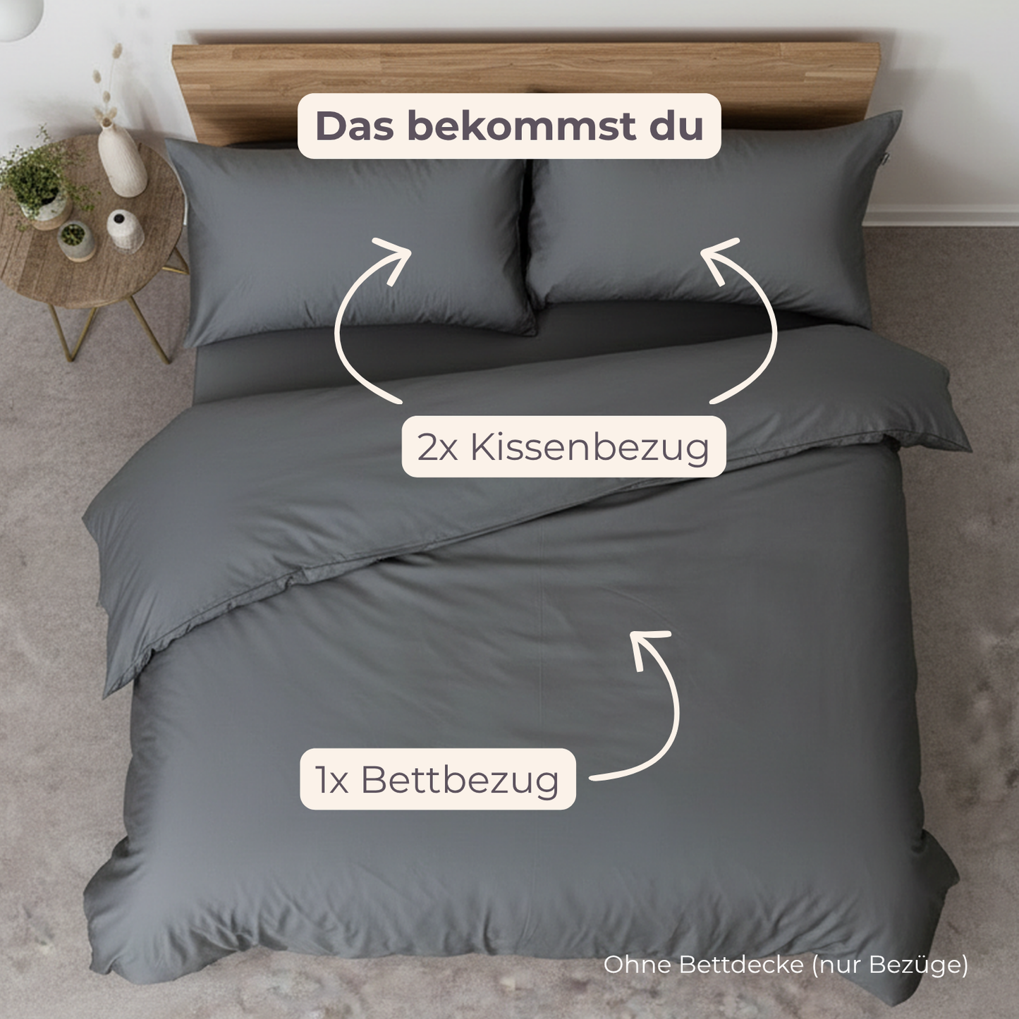 Bambus Lyocell Bettwäsche-Set Dunkelgrau 240x220 / 80x40 (2 Stk)