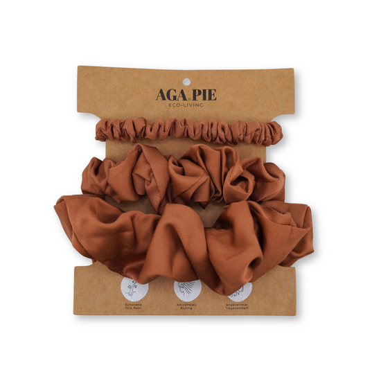 Bambus Lyocell Scrunchie-Set in Rostbraun